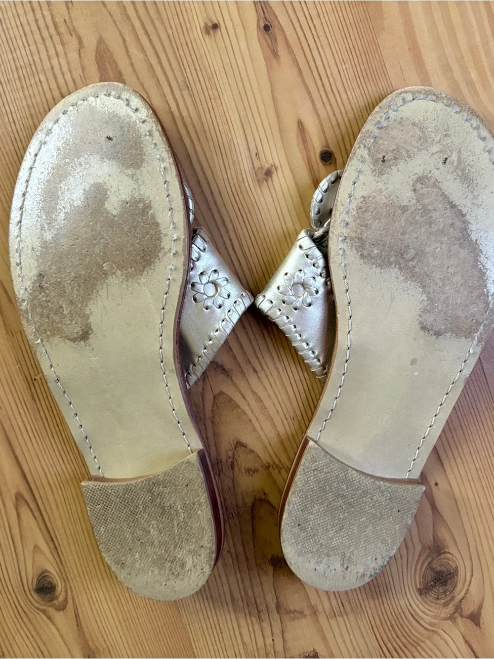 Jack Rogers Gold Metallic Leather Thong Sandals